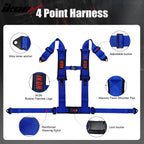 Universal Racing Seat Belt Harness 3" 4 Point Strap Buckle Nylon Blue