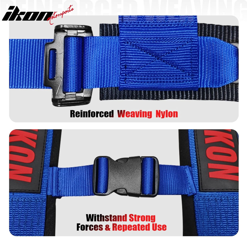 Universal 3" Wide 4 Point Buckle Racing Seat Belt Harness Nylon Blue