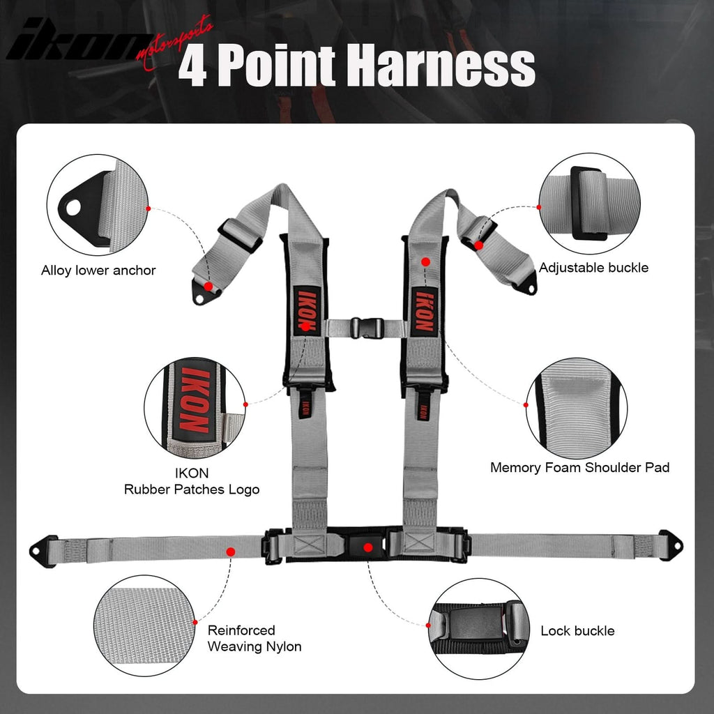 Universal Racing Seat Belt Harness 3" 4 Point Strap Buckle Nylon Grey