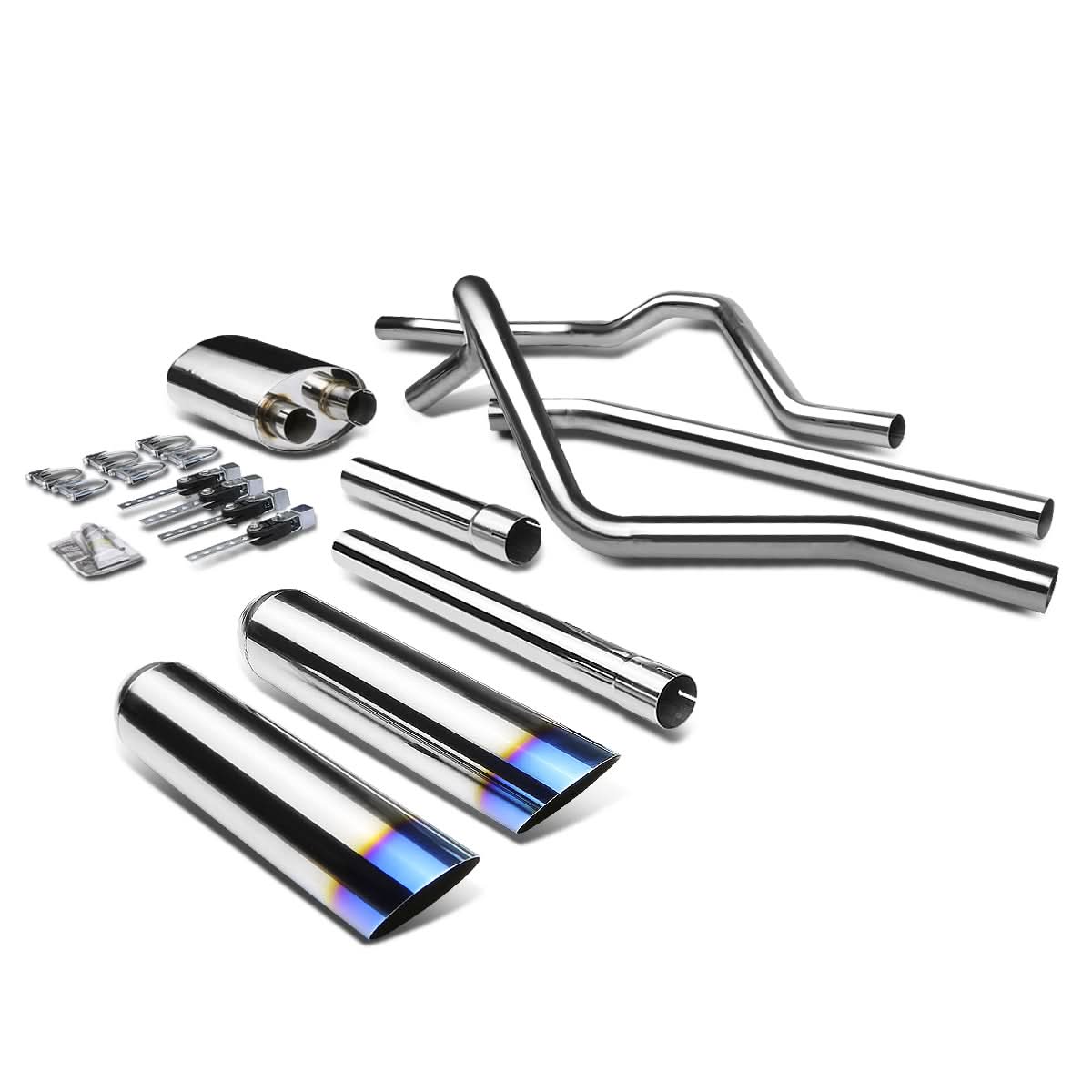 04-10 Ford F-150 Type-2 Style Dual Burnt Tip Catback Exhaust Stainless Steel