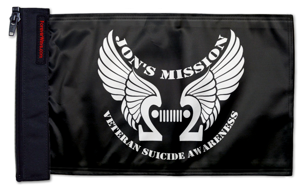 Jon's Mission 22 12"x18" Forever Wave Flag for Jeep Wrangler JKU 4-Door 2007-2018