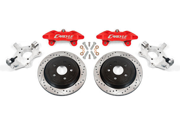 Corvette C5 C6 15" Conversion Kit By Carlyle Racing, Drilled and Slotted Rotors, Red Calipers