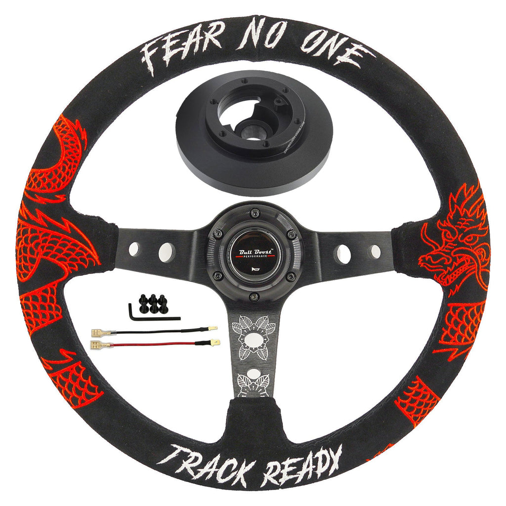 Track Ready Suede Steering Wheel For 01-06 BMW 320 325 328 330 M3 Z4 E90 Mini Cooper - Bull Boost Performance