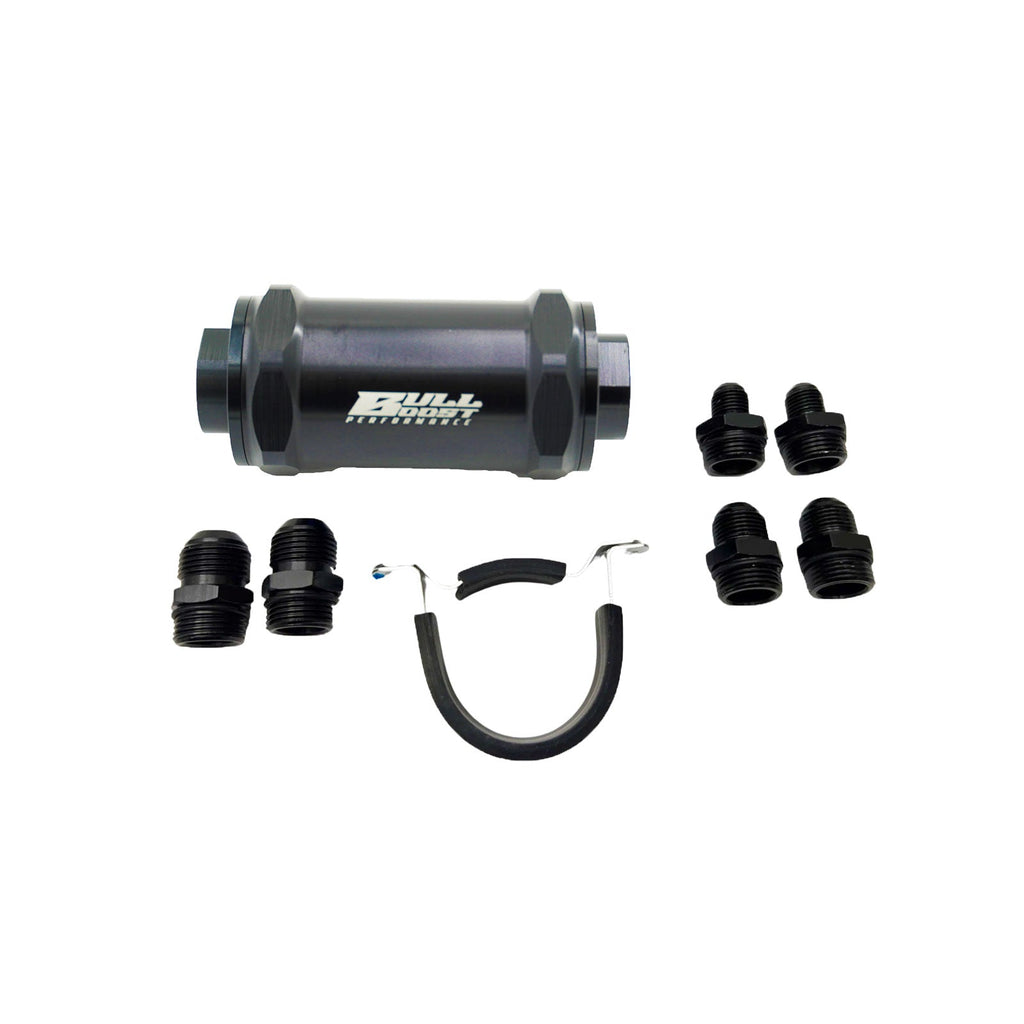 AN6 AN8 AN10 Inline Fuel Filter E85 Ethanol With 100 Micron Stainless Steel BLACK - Bull Boost Performance
