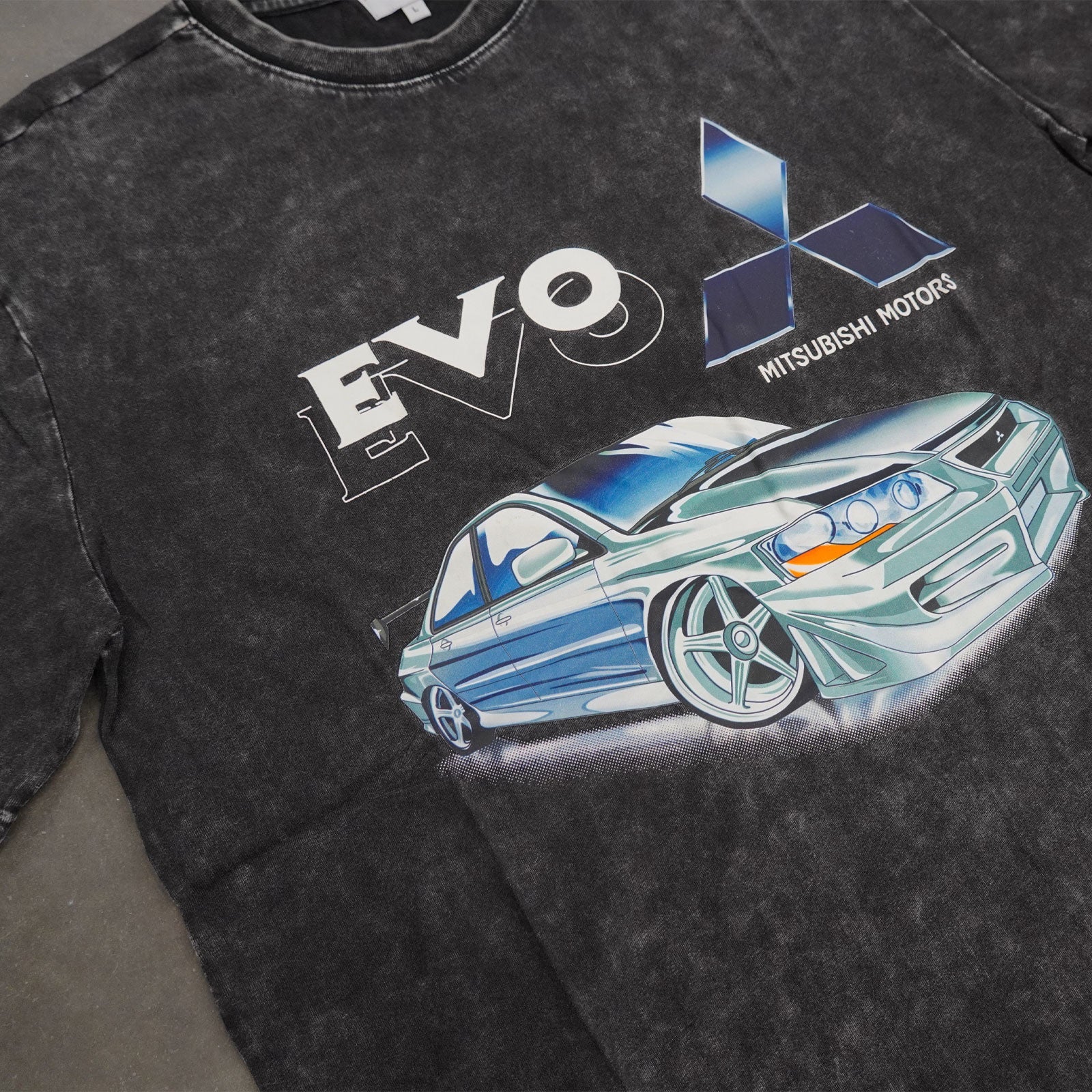 Vintage Acid Wash 250GSM Mad Engine Mitsubishi Evo Heavy Cotton Pre Shrunk T Shirt - Bull Boost Performance