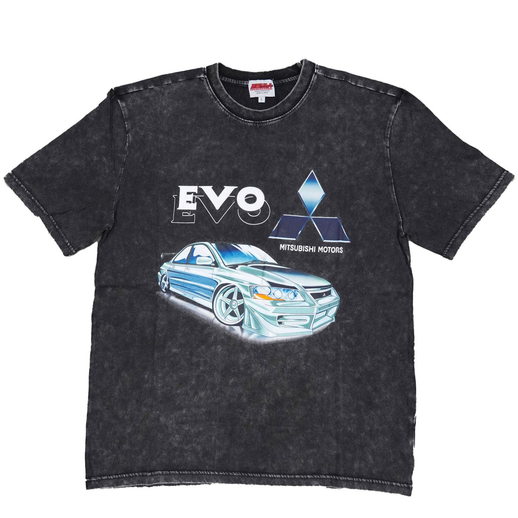 Vintage Acid Wash 250GSM Mad Engine Mitsubishi Evo Heavy Cotton Pre Shrunk T Shirt - Bull Boost Performance