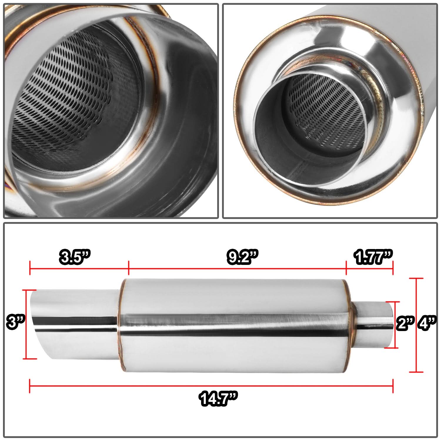 Universal 3.0" Tip Performance Exhaust Muffler 14.7" Length