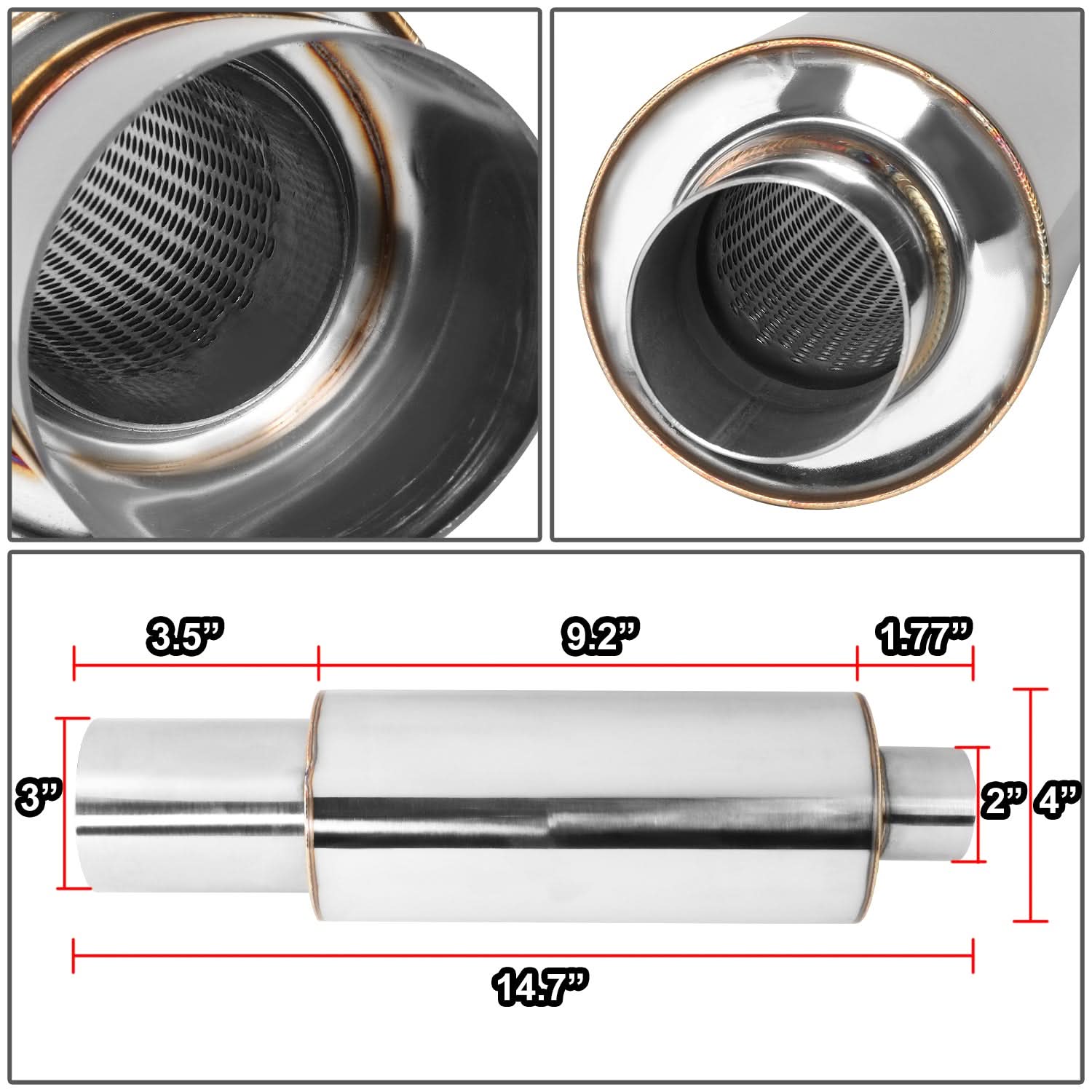 3.0" Outlet Round Exhaust Muffler Tip - Polished Stainless Steel