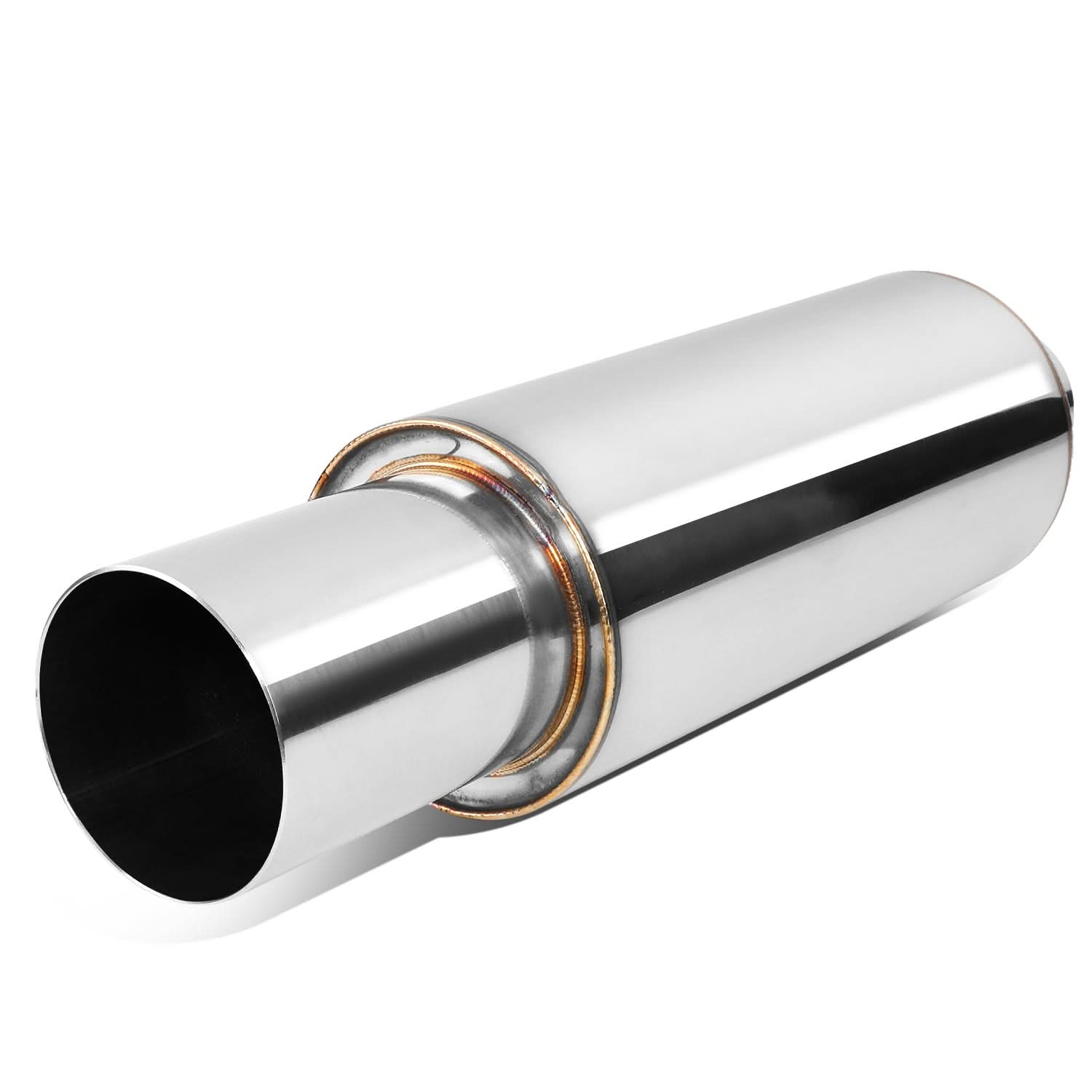 Universal 3" Round Cut Polish Exhaust Muffler Tip 14.7" Total Length
