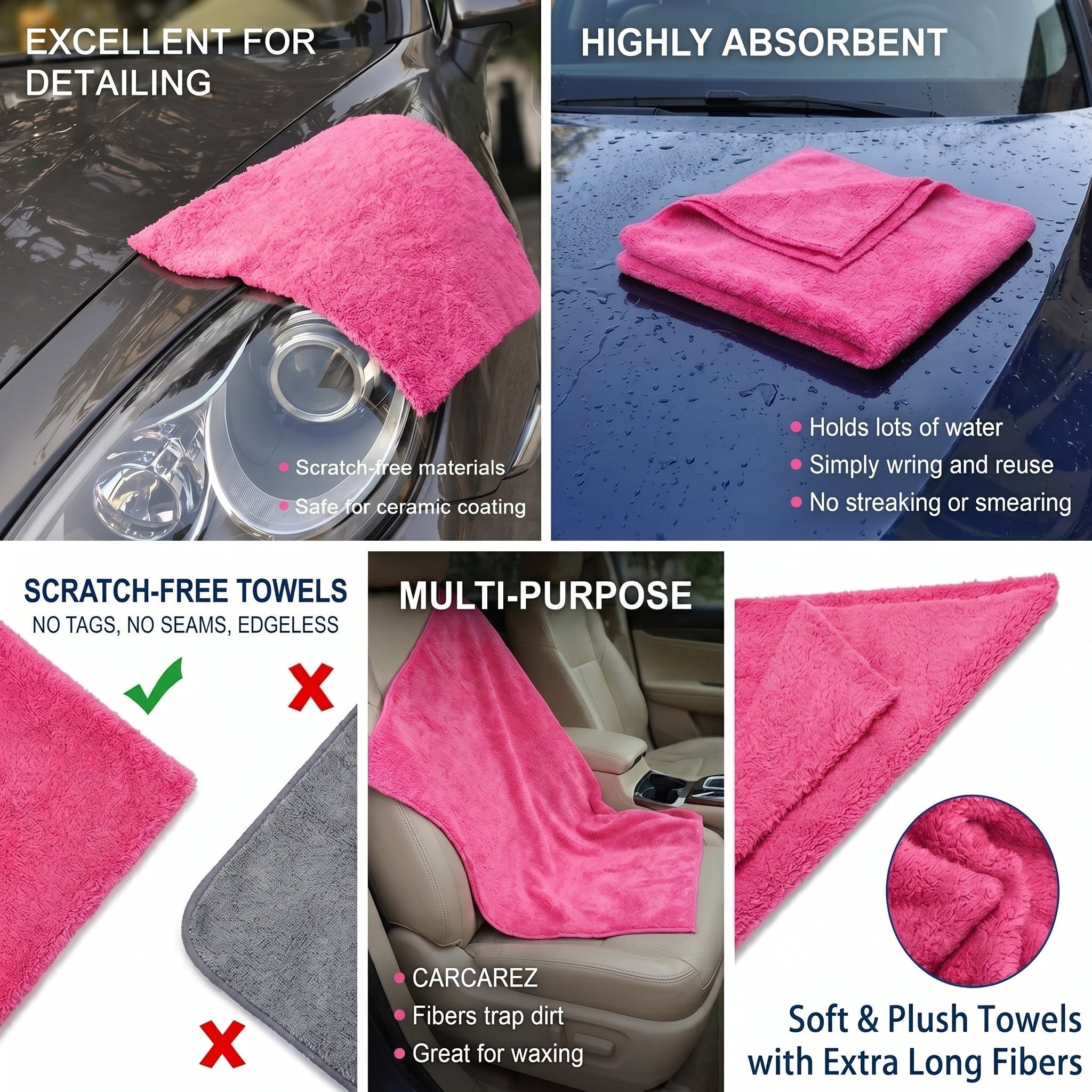 WASH&WHIPS Edgeless Microfiber Coral Fleece with Ultrasonic Edge 3 Pack