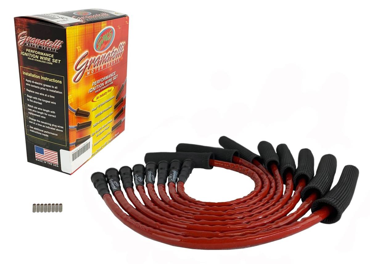 10-14 Ford 6.2L Perf Wire Set w/Inserts/Red Hi-Temp Jacket/Black Fire Sleeve - Granatelli Motor Sports