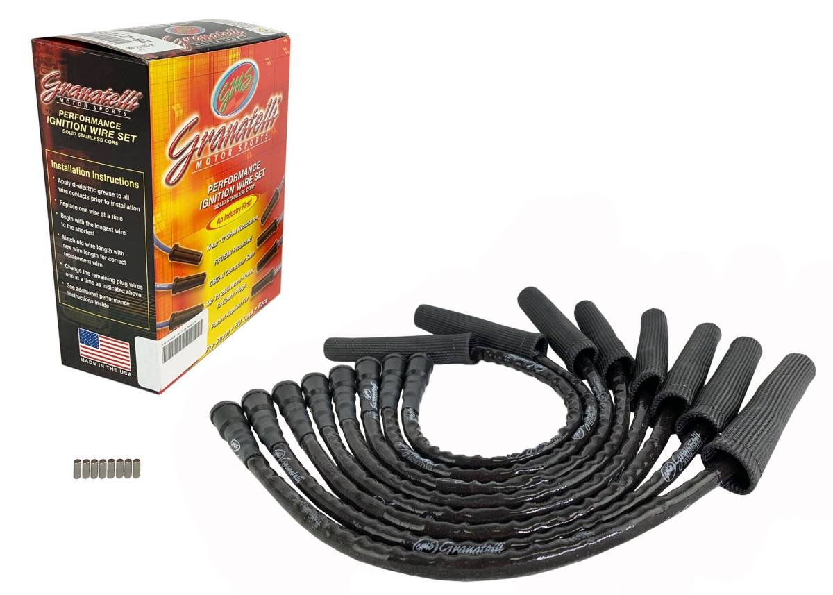 10-14 Ford 6.2L Perf Wire Set w/Inserts/Black Hi-Temp Jacket/Black Fire Sleeve - Granatelli Motor Sports