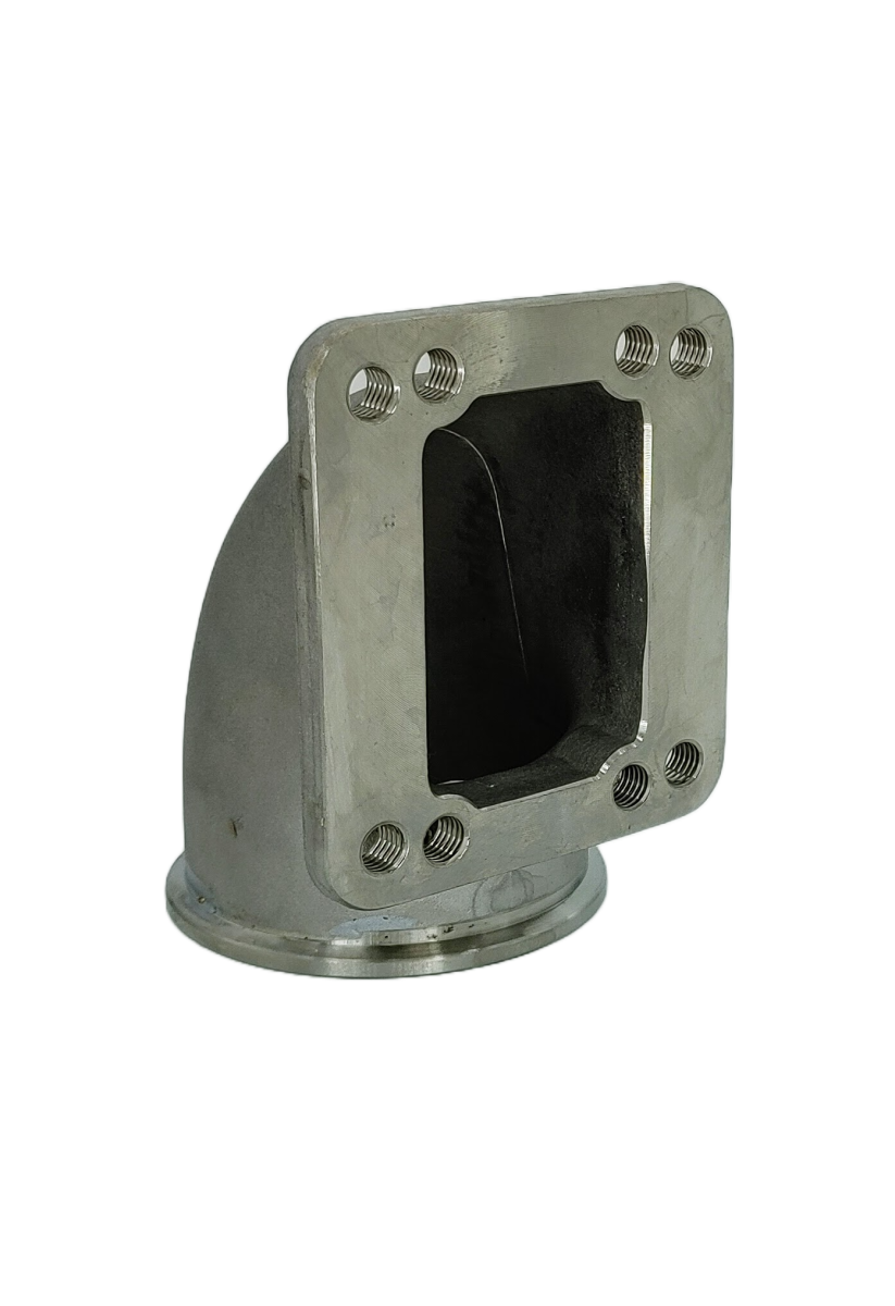 Motor Sports Turbo Adapter, 90^ Cast Elbow. 3.0" V-Band to T3/T4 Housing, Threaded - Granatelli Motor Sports
