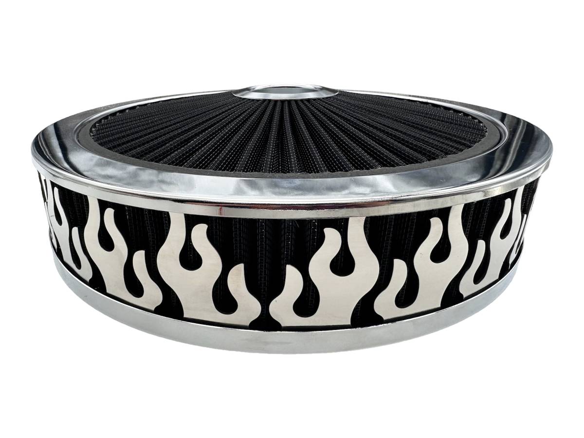 Blingz Beauty Bandz Black And Chrome Air Filter Assembly , Flames - Granatelli Motor Sports