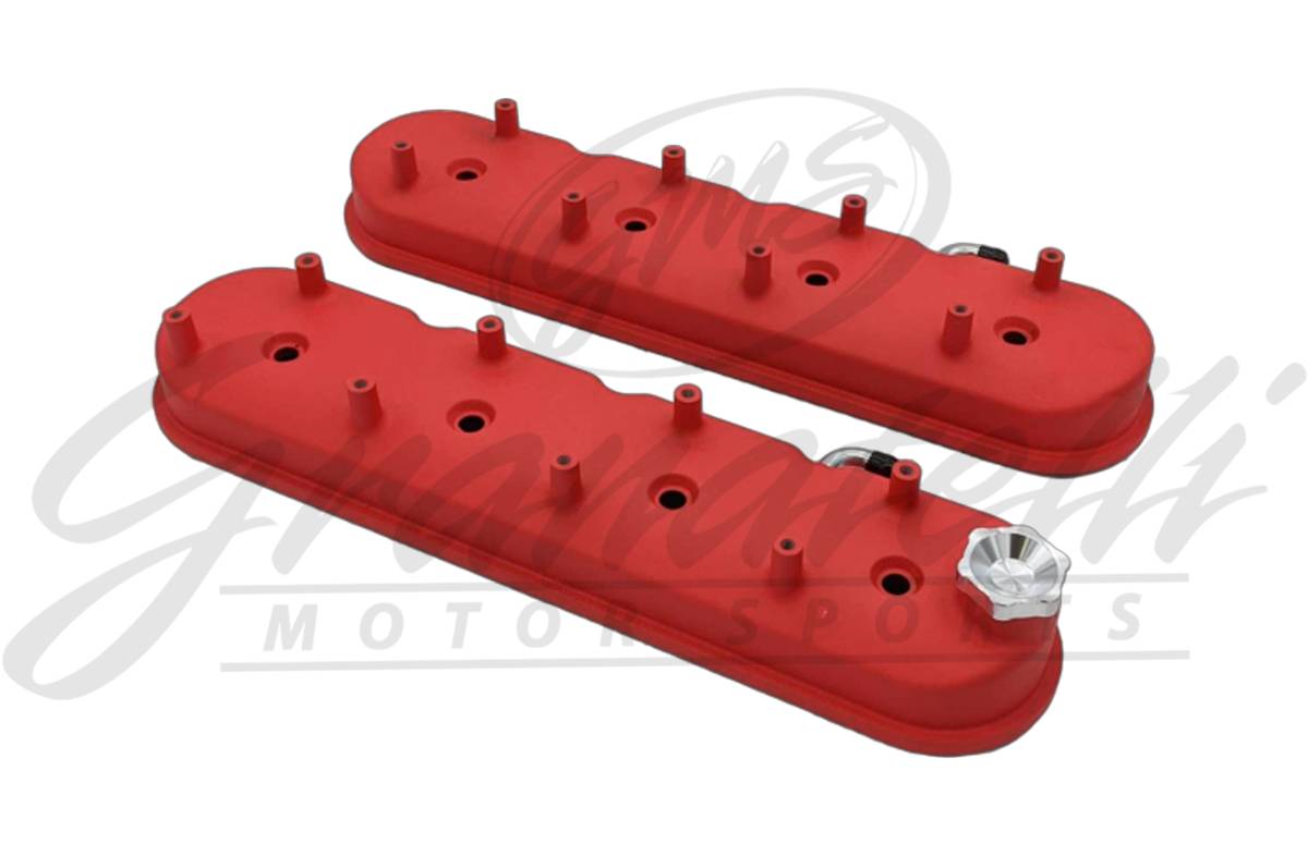 Granatelli Motor Sports LS Tall Valve Cover Red Wrinkle Finish, 4.8, 5.3, 5.7, 6.0, 6.2, 7.0L, Pair - 640363 - Granatelli Motor Sports
