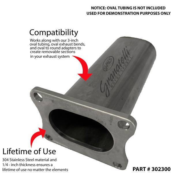 Motor Sports Oval Exhaust Flange, 3 Inch, Stainless Steel - Granatelli Motor Sports