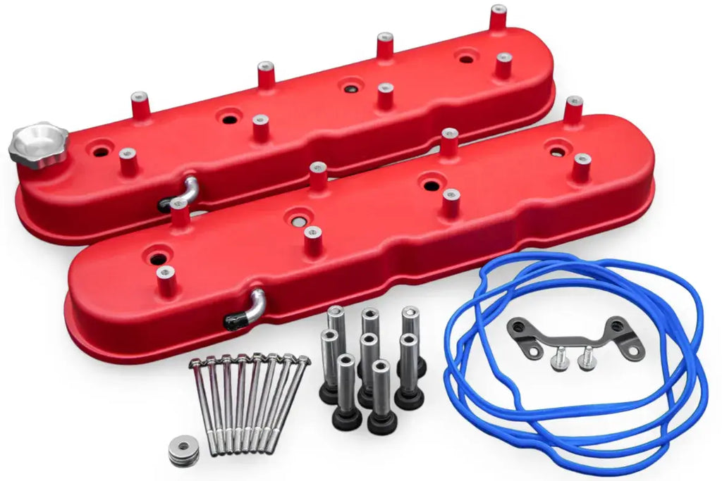 Granatelli Motor Sports LS Tall Valve Cover Red Wrinkle Finish, 4.8, 5.3, 5.7, 6.0, 6.2, 7.0L, Pair - 640363 - Granatelli Motor Sports
