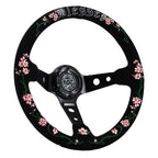 Blessed Universal 350mm 3" Deep Dish 6-Bolt Steering Wheel Red Suede Alcantara - Bull Boost Performance