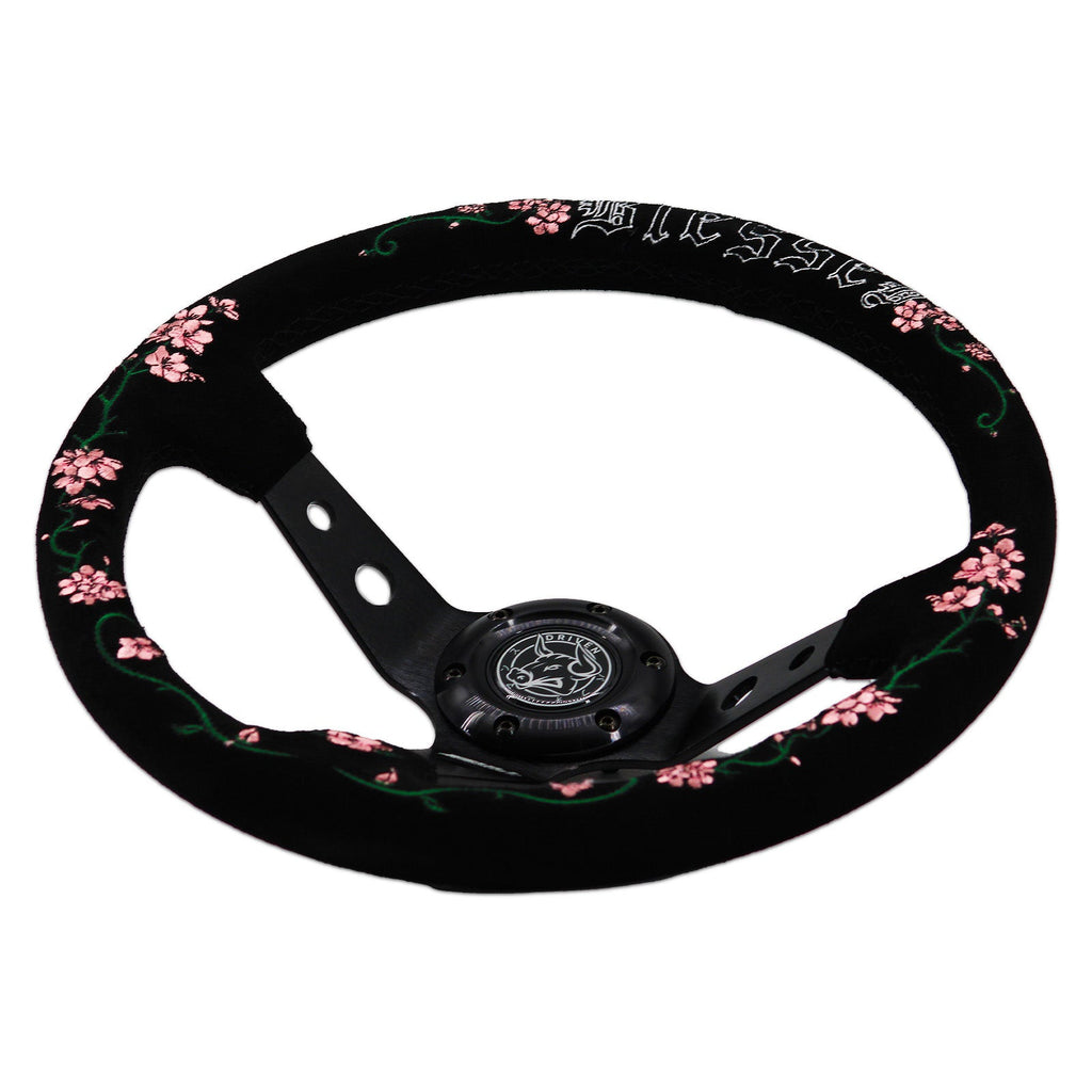 Blessed Universal 350mm 3" Deep Dish 6-Bolt Steering Wheel Red Suede Alcantara - Bull Boost Performance