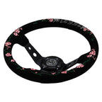 Blessed Universal 350mm 3" Deep Dish 6-Bolt Steering Wheel Red Suede Alcantara - Bull Boost Performance