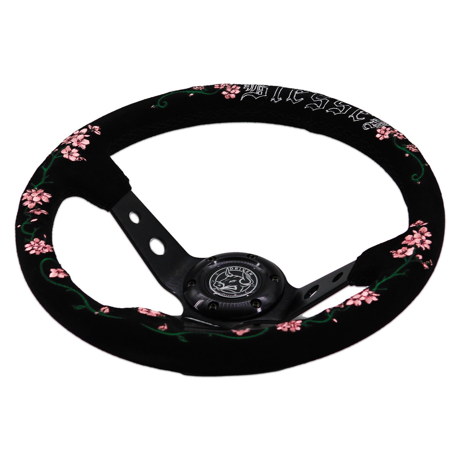 Blessed Universal 350mm 3" Deep Dish 6-Bolt Steering Wheel Red Suede Alcantara - Bull Boost Performance