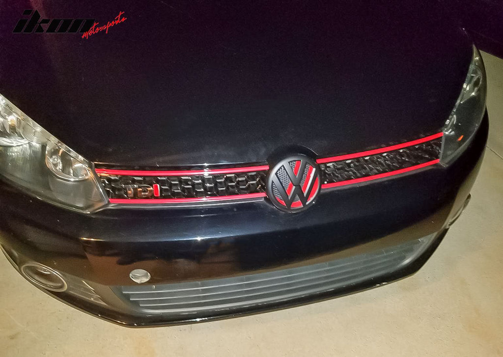 Fits 10-14 Golf MK6 Mesh GTI Black Red Front Grille Logo Base - ABS