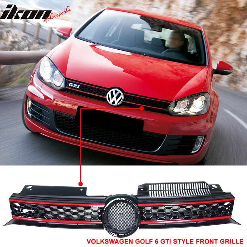 Fits 10-14 Golf MK6 Mesh Honeycomb GTI Black Front Upper+Lower Grille