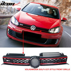 Fits 10-14 Golf MK6 Mesh Honeycomb GTI Black Front Upper+Lower Grille