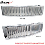 2007-2013 Chevy Silverado 1500 Front Vertical Hood Grille Chrome ABS