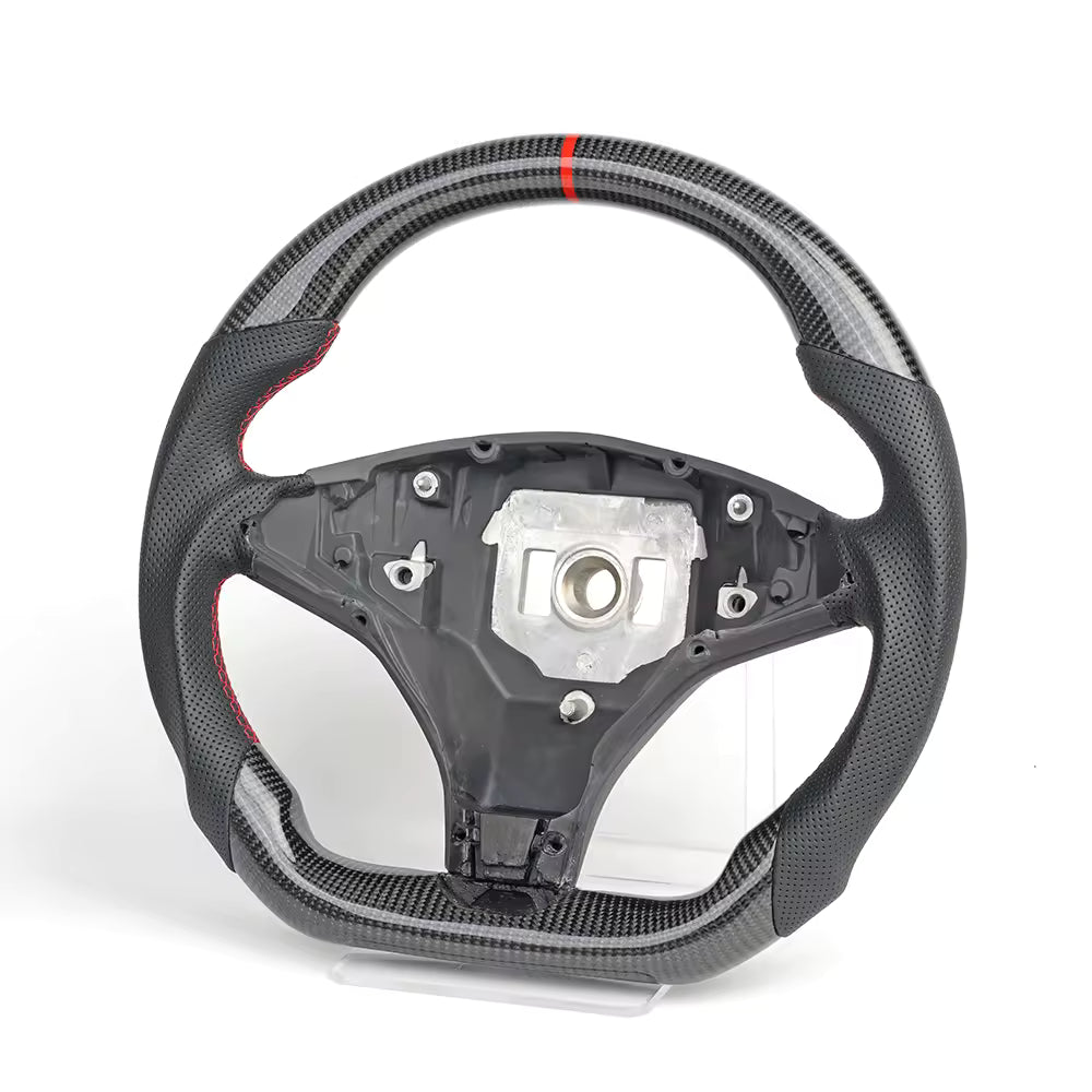 Real Carbon Fiber Sport Steering Wheel for Tesla Model S 2014–2020 & Model X 2016–2020 Black Leather Heated