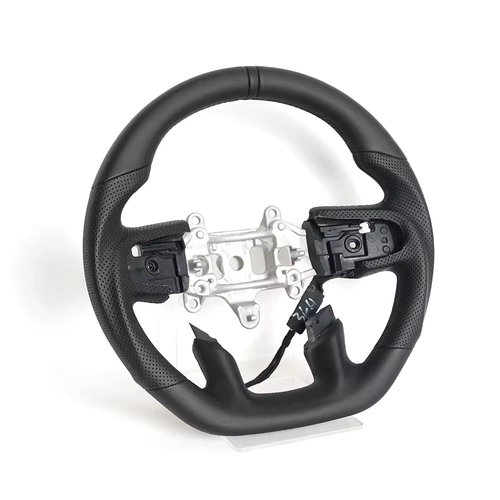 Black Full Leather Heated Steering Wheel with Red Center Stripe for Ram 1500 Rebel 2019-2024