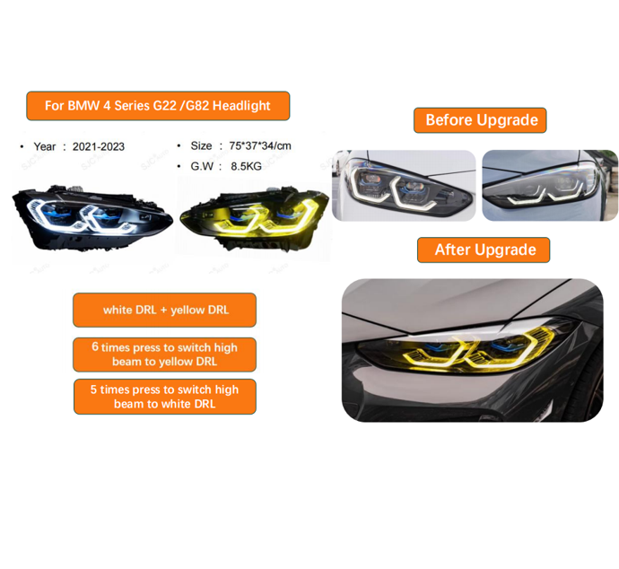 Dual Color Laser Style LED Headlights Assembly for BMW 4 Series G22 / M3 G80 / M4 G82 (2021–2023)