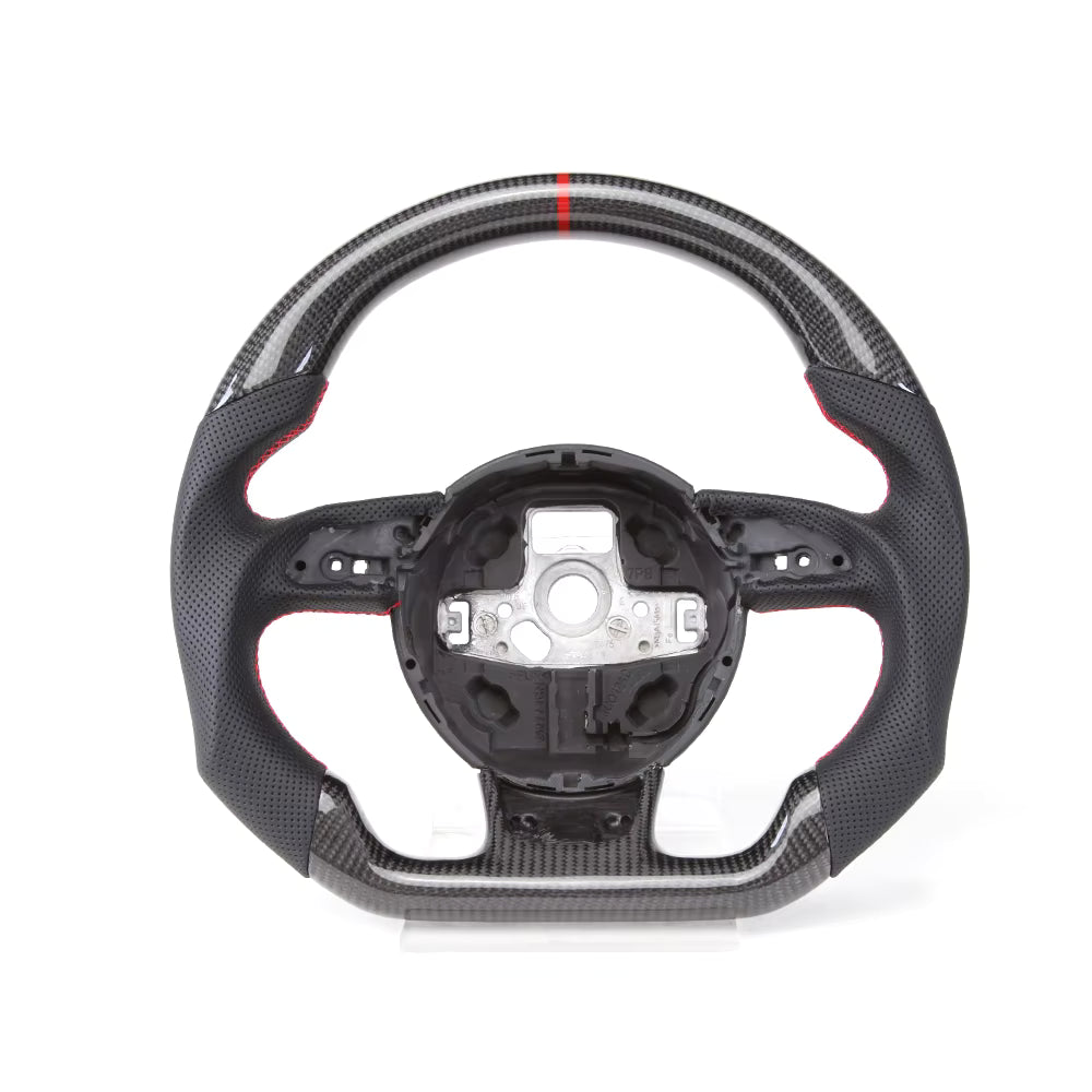Flat-Bottom Real Carbon Fiber Steering Wheel for Audi A3 A4 A5 S3 S4 S5 RS3 RS4 RS5 RS6 RS7 SQ5 2012–2016