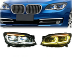 BMW 7 Series F02 G12 Style LED Headlight Assembly with Dual-Color DRL (Yellow / White) 2013 - 2015 (Replaces 63117228423)