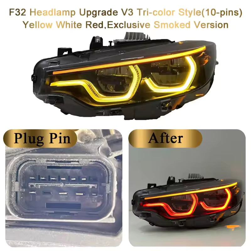 V3 Smoked IKON Tri-Color LED Headlights for BMW F32/F36/F80/F82 M3 & M4 2013-2019