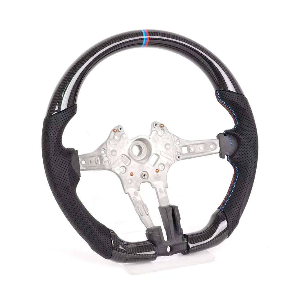 Real Carbon Fiber Steering Wheel for BMW F-Series 1, 2, 3, 4, X1, X3, X6 & M2 – Tri-Color or Red Stripe