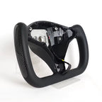 Black or White Yoke Full Leather Heated Steering Wheel with Carbon Fiber for Tesla Model S 2014–2020 & Model X 2016–2020