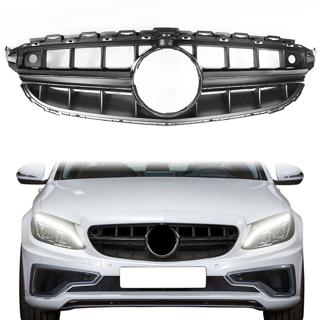 2015-2018 Mercedes-Benz W205 Vertical Black Front Grille W Camera Hole
