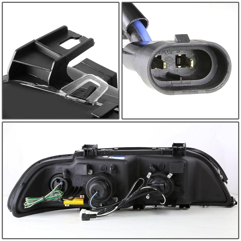 96-03 BMW 5 Series 3D Crystal Halo Projector LED Headlights Black
