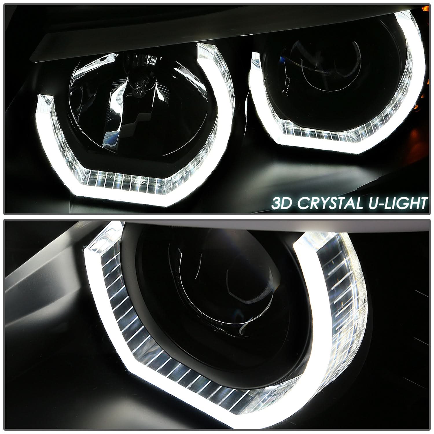 96-03 BMW 5 Series 3D Crystal Halo Projector LED Headlights Black