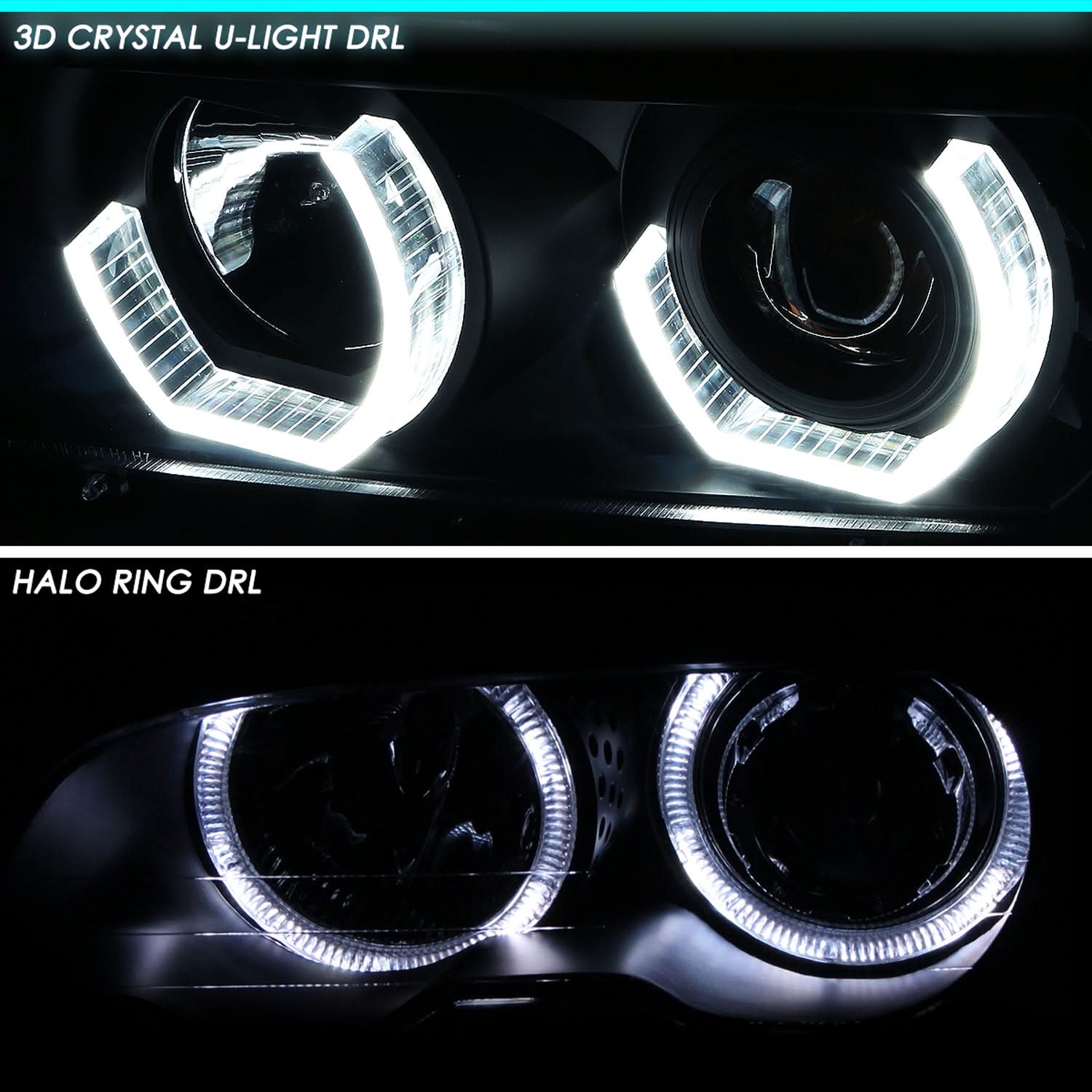 99-01 BMW 3-Series 3D Crystal Halo Projector LED Headlights Black