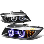 06-08 BMW 3-Series Crystal Halo Projector LED Headlights Black