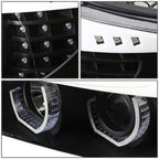 06-08 BMW 3-Series Crystal Halo Projector LED Headlights Black