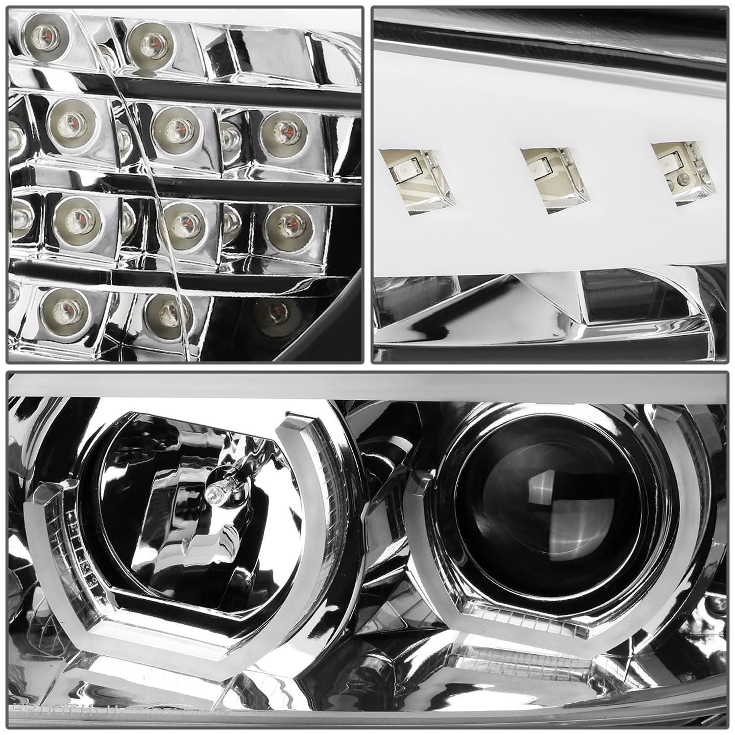 06-12 BMW 3-Series E90 3D Crystal Halo Projector LED Headlights Chrome