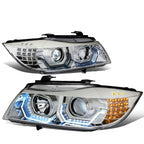 06-12 BMW 3-Series E90 3D Crystal Halo Projector LED Headlights Chrome