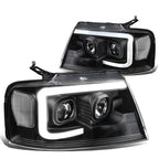 2004-2008 Ford F-150 3D LED C-Bar Headlights Black Housing Clear Corner