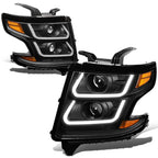 15-18 Chevrolet Suburban/Tahoe 3D LED Projector Headlights Black/Amber