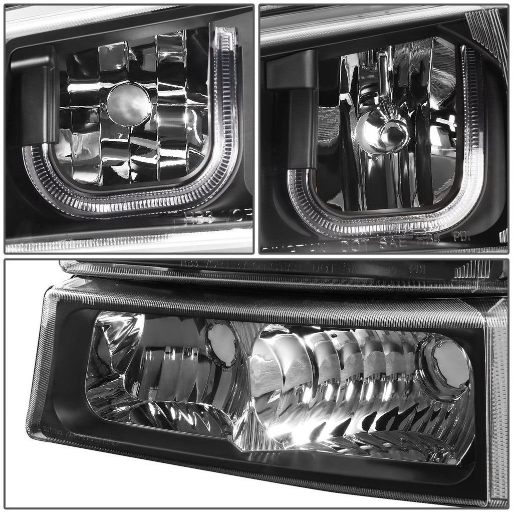 03-07 Chevrolet Silverado J-Halo LED DRL Headlights 4PC Black Clear