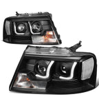 04-08 Ford F-150 3D LED J-Bar Halo Projector Headlights Black Housing