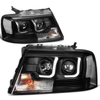 04-08 Ford F-150 3D LED J-Bar Halo Projector Headlights Black Housing